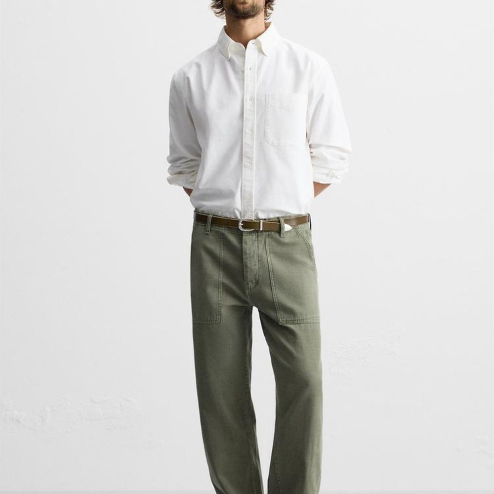 [XXL]Zara Men's White Heavy Cotton Button Down Shirt NWOT